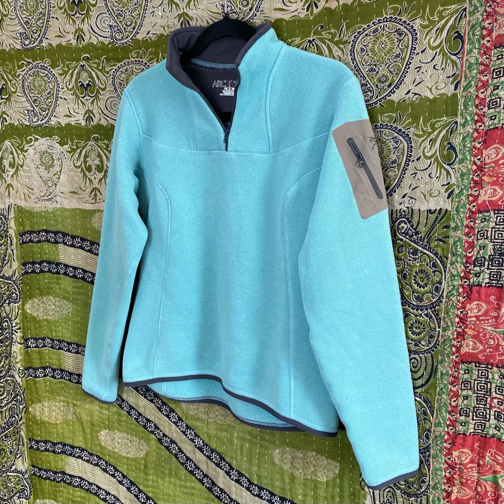 Arc'teryx Light Turquoise Quarter Zip Polartec Pullover Fleece Jacket Size M - Picture 5 of 14
